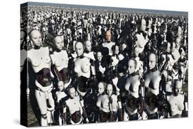A Lone Android with a Human Flesh Colored Face Amongst a Crowd of Robots-null-Stretched Canvas