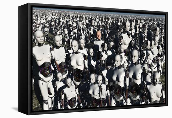 A Lone Android with a Human Flesh Colored Face Amongst a Crowd of Robots-null-Framed Stretched Canvas