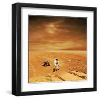 A Lone Astronaut Looks Up at the Sun While Exploring Mars-Stocktrek Images-Framed Art Print