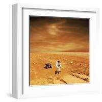 A Lone Astronaut Looks Up at the Sun While Exploring Mars-Stocktrek Images-Framed Art Print