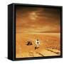 A Lone Astronaut Looks Up at the Sun While Exploring Mars-Stocktrek Images-Framed Stretched Canvas