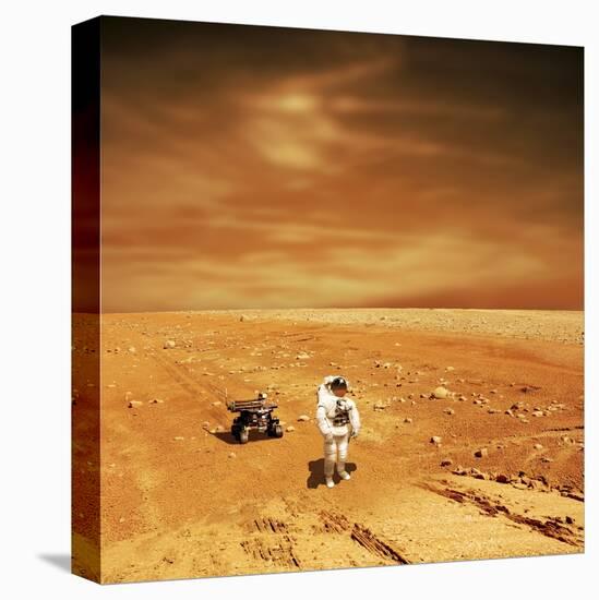 A Lone Astronaut Looks Up at the Sun While Exploring Mars-Stocktrek Images-Stretched Canvas