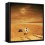 A Lone Astronaut Looks Up at the Sun While Exploring Mars-Stocktrek Images-Framed Stretched Canvas