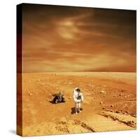 A Lone Astronaut Looks Up at the Sun While Exploring Mars-Stocktrek Images-Stretched Canvas