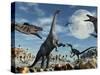 A Lone Camarasaurus Dinosaur Is Confronted by a Pack of Velociraptors-Stocktrek Images-Stretched Canvas