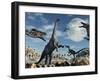 A Lone Camarasaurus Dinosaur Is Confronted by a Pack of Velociraptors-Stocktrek Images-Framed Photographic Print