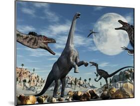 A Lone Camarasaurus Dinosaur Is Confronted by a Pack of Velociraptors-Stocktrek Images-Mounted Photographic Print
