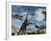 A Lone Camarasaurus Dinosaur Is Confronted by a Pack of Velociraptors-Stocktrek Images-Framed Photographic Print