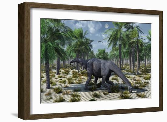 A Lone Camarasaurus Sauropod Dinosaur Grazing-null-Framed Art Print