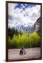 A Lone Cyclist Travels Along a Mountain Road with Trees and the Julian Alps in the Background-Sean Cooper-Framed Premium Photographic Print