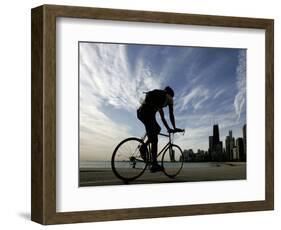 A Lone Cyclists Pedals Along Lake Michigan-null-Framed Photographic Print