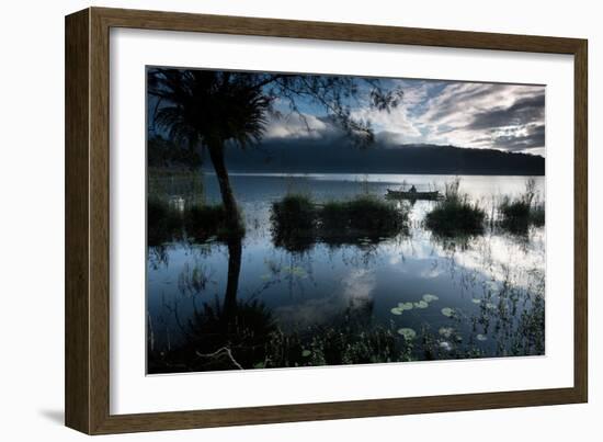 A Lone Fisherman on Lake Bratan at Dawn-Alex Saberi-Framed Photographic Print