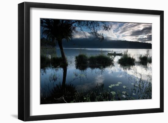 A Lone Fisherman on Lake Bratan at Dawn-Alex Saberi-Framed Photographic Print