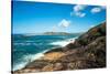 A lone fisherman sea fishing on Muttonbird Island, Coffs Harbour, New South Wales, Australia, Pacif-Andrew Michael-Stretched Canvas