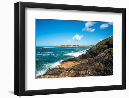 A lone fisherman sea fishing on Muttonbird Island, Coffs Harbour, New South Wales, Australia, Pacif-Andrew Michael-Framed Photographic Print