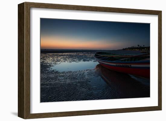 A Lone Fishing Boat at Dusk on Jericoacoara Beach-Alex Saberi-Framed Photographic Print