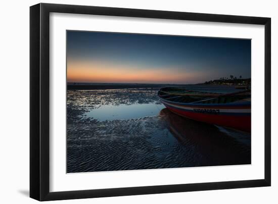 A Lone Fishing Boat at Dusk on Jericoacoara Beach-Alex Saberi-Framed Photographic Print