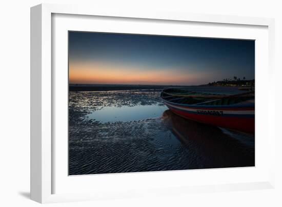 A Lone Fishing Boat at Dusk on Jericoacoara Beach-Alex Saberi-Framed Photographic Print
