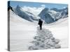 A Lone Mountain Hiker Walks in the Snow, Formazza Valley, Northern Italy-Fabio Polimeni-Stretched Canvas