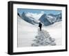 A Lone Mountain Hiker Walks in the Snow, Formazza Valley, Northern Italy-Fabio Polimeni-Framed Photographic Print