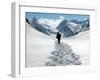 A Lone Mountain Hiker Walks in the Snow, Formazza Valley, Northern Italy-Fabio Polimeni-Framed Photographic Print