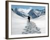 A Lone Mountain Hiker Walks in the Snow, Formazza Valley, Northern Italy-Fabio Polimeni-Framed Photographic Print