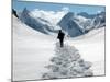 A Lone Mountain Hiker Walks in the Snow, Formazza Valley, Northern Italy-Fabio Polimeni-Mounted Photographic Print