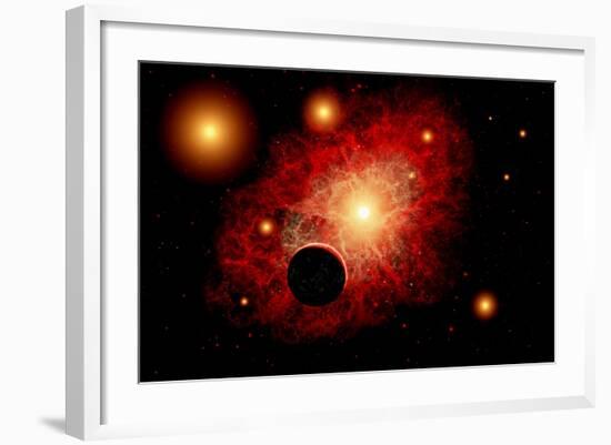 A Lone Planet Orbiting a Cluster of Red Giant Stars-null-Framed Art Print