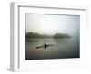 A Lone Rower Slowly Maneuvers His Craft Down the Schuykill River Through a Thick Fog-null-Framed Photographic Print