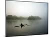 A Lone Rower Slowly Maneuvers His Craft Down the Schuykill River Through a Thick Fog-null-Mounted Photographic Print