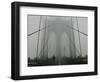 A Lone Runner Makes His Way Across the Fog-Shrouded Brooklyn Bridge Christmas Morning-null-Framed Photographic Print