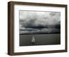 A Lone Sailboat Makes its Way Along Folsom Lake as Heavy Storm Clouds Approach-null-Framed Photographic Print