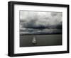 A Lone Sailboat Makes its Way Along Folsom Lake as Heavy Storm Clouds Approach-null-Framed Photographic Print