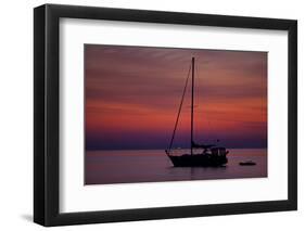 A Lone Sailboat Sits on Quiet Water at Dawn Just before Sunrise Off Tilghman Island, Maryland-Karine Aigner-Framed Photographic Print