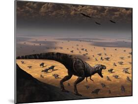 A Lone T. Rex Looks Down on a Large Herd of Triceratops-Stocktrek Images-Mounted Photographic Print