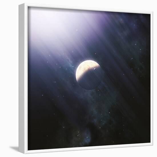 A Lonely Planet and its Moon Float Quietly Within the Bright Blue Rays of its Blue HypergiantParent-Stocktrek Images-Framed Photographic Print