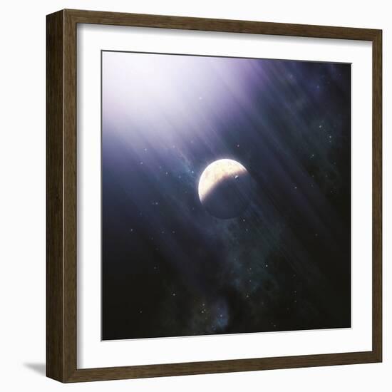A Lonely Planet and its Moon Float Quietly Within the Bright Blue Rays of its Blue HypergiantParent-Stocktrek Images-Framed Photographic Print