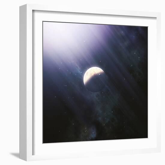 A Lonely Planet and its Moon Float Quietly Within the Bright Blue Rays of its Blue HypergiantParent-Stocktrek Images-Framed Photographic Print