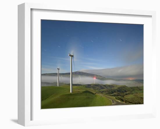 A Long Exposure by Moonlight of Windmills in Te Apiti Wind Farm, Manawatu, New Zealand-Don Smith-Framed Photographic Print