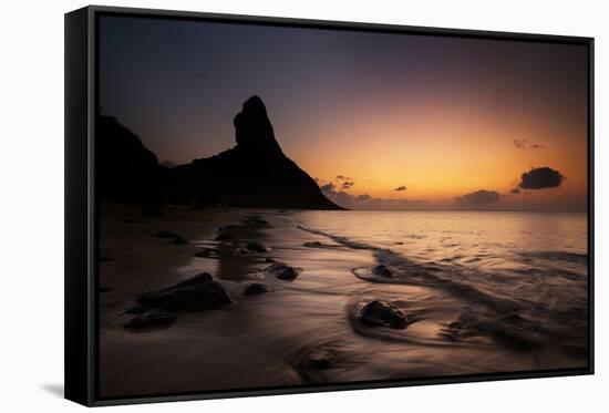 A Long Exposure of Morro Do Pico on Fernando De Noronha at Sunset-Alex Saberi-Framed Stretched Canvas