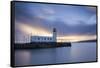 A long exposure photograph of Scarborough Lighthouse shortly after sunrise, Scarborough, North York-John Potter-Framed Stretched Canvas