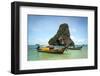 A Longtail Boat Floats Off Shore of Pranang Beach - Railay, Thailand-Dan Holz-Framed Photographic Print