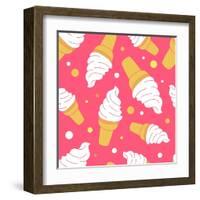 A Lot of Ice Cream Hand Drawn Background. Doodle Wallpaper Vector. Colorful Seamless Pattern-Talirina-Framed Art Print