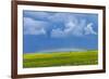 A Low Altitude Rainbow Visible over the Yellow Canola Field, Gleichen, Alberta, Canada-null-Framed Photographic Print