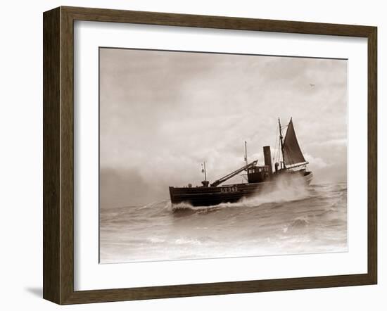 A Lowestoft Herring Boat Ploughing Through a Moderate Swell in the North Sea, 1935-null-Framed Premium Photographic Print