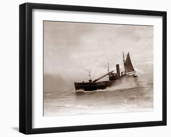 A Lowestoft Herring Boat Ploughing Through a Moderate Swell in the North Sea, 1935-null-Framed Premium Photographic Print