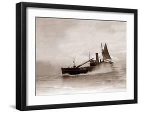 A Lowestoft Herring Boat Ploughing Through a Moderate Swell in the North Sea, 1935-null-Framed Premium Photographic Print