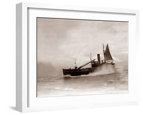 A Lowestoft Herring Boat Ploughing Through a Moderate Swell in the North Sea, 1935-null-Framed Photographic Print