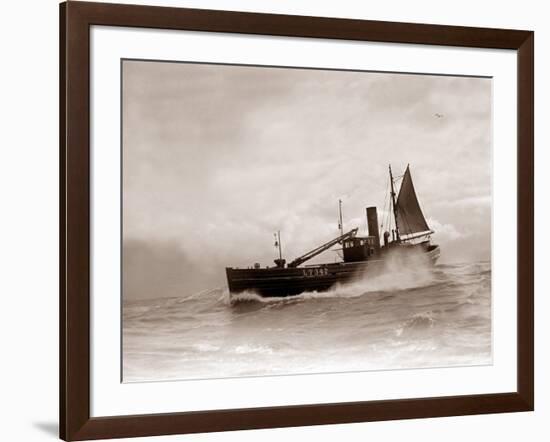 A Lowestoft Herring Boat Ploughing Through a Moderate Swell in the North Sea, 1935-null-Framed Photographic Print