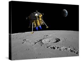 A Lunar Lander Begins its Descent to the Moon's Surface-Stocktrek Images-Stretched Canvas